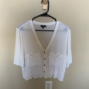 Topshop White Button Down Cropped Blouse